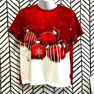 NIB Kids Red & White Holiday SS w/Ornament Balls on Front, Size 13-14Y